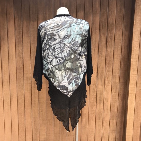 Vintage 80s Sheer Open Blouse Top Abstract Print L - Picture 11 of 11